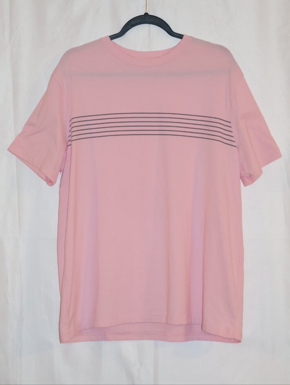Lee Pink Premium Pima Cotton Short Sleeve Crew Tee with Horizontal Stripes.